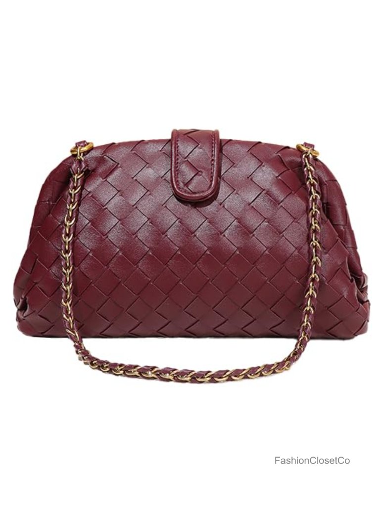 Handwoven Pu Leather Shoulder Bag Satchel Crossbody Purse